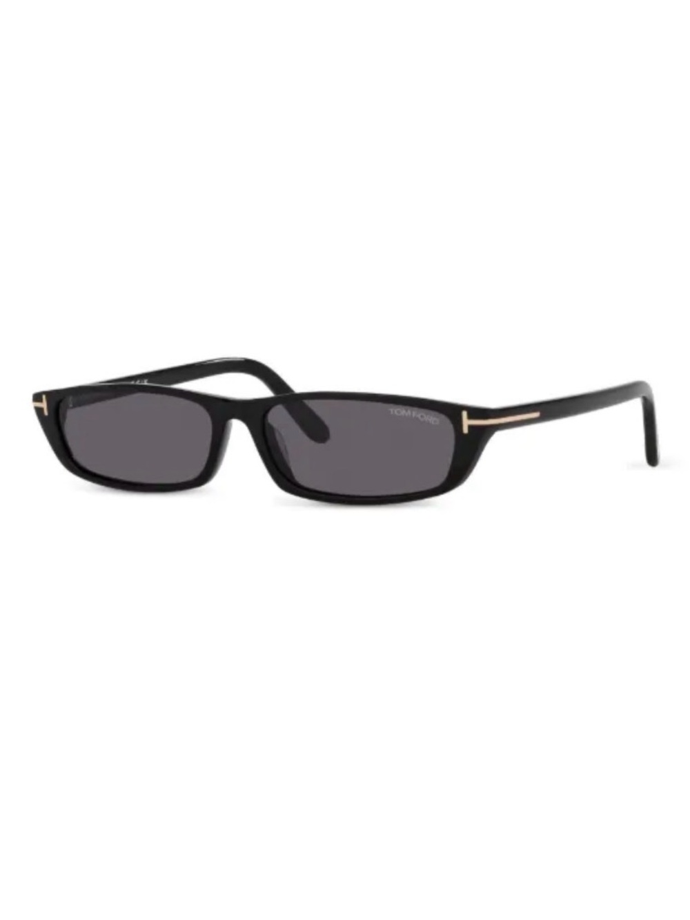 Tom Ford Black Frame Sunglasses with Dark Gray Lenses and Gold T-Detail